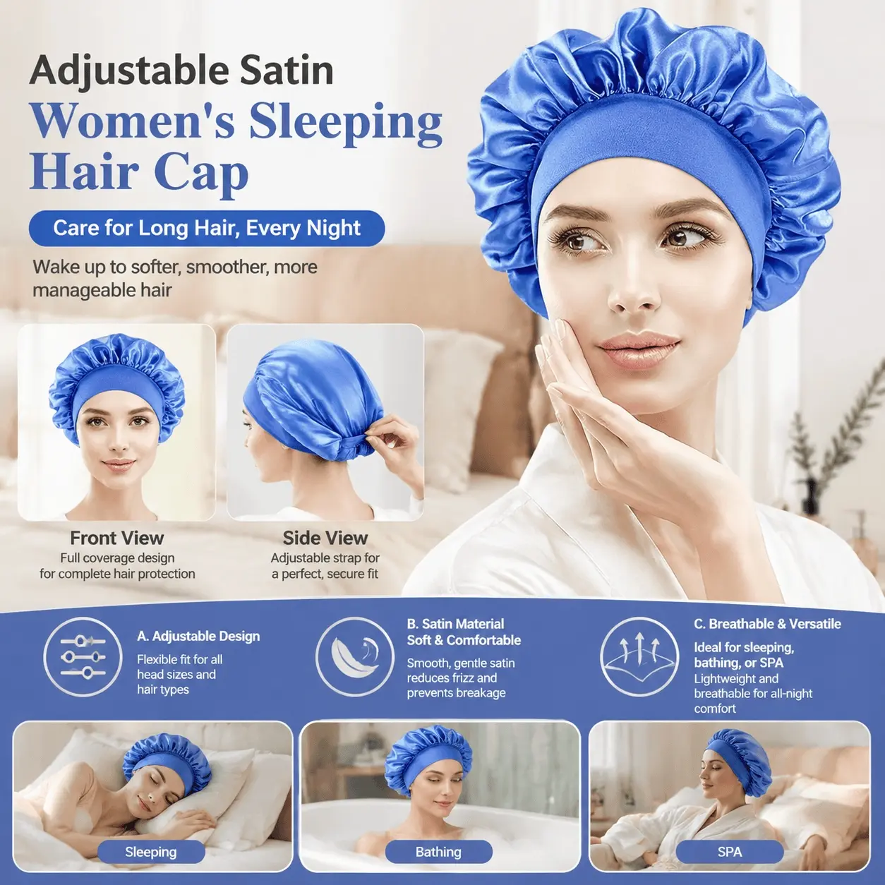 Reusable Washable Shower Cap 2-in-1 Hair Towel Wrap, Breathable Travel Hair Bonnet with Non-Slip Elastic Band, 2-Pack Multi-Purpose Hair Protection and Styling Cap for Home