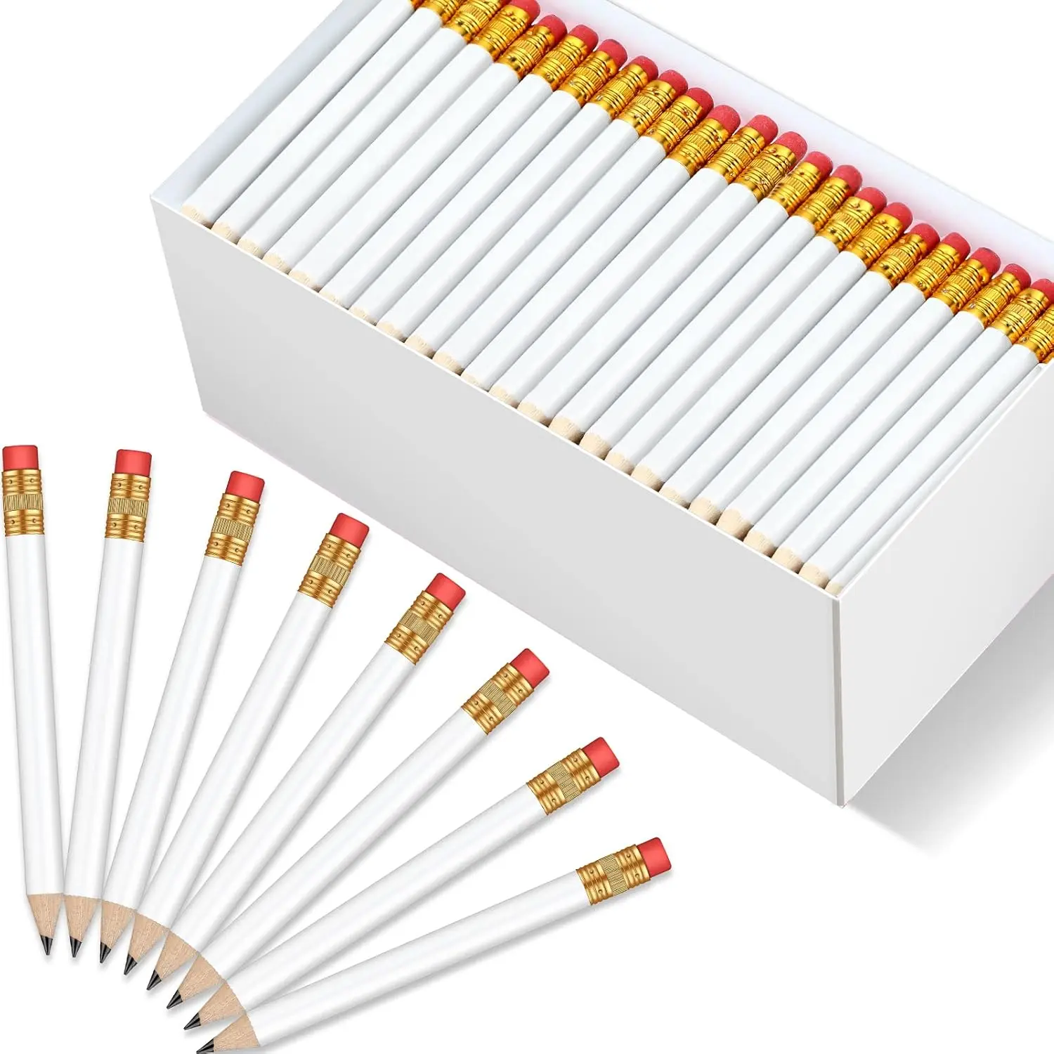 288 count Golf Mini Pencils Bulk with Eraser #2 HB Golf Short Pre Sharpened Pencils for Party Favors Office Supplies 4 Inch(White)