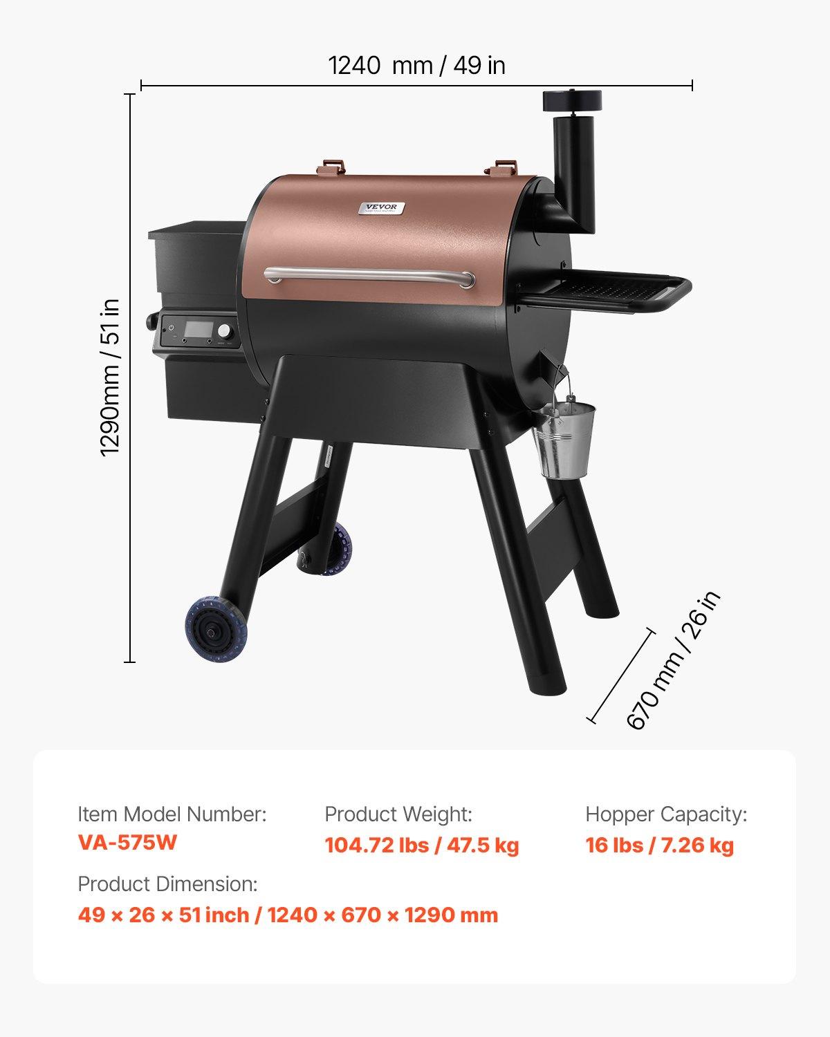 VEVOR Wood Pellet Grill Smoker, 8 in 1 BBQ Grills for Outdoor Cooking, 575 Square Inches Cook Area Electric Smokers, with WiFi-app Control, LCD Screen Controller, Meat Probe, 500 ° F Max Temperature