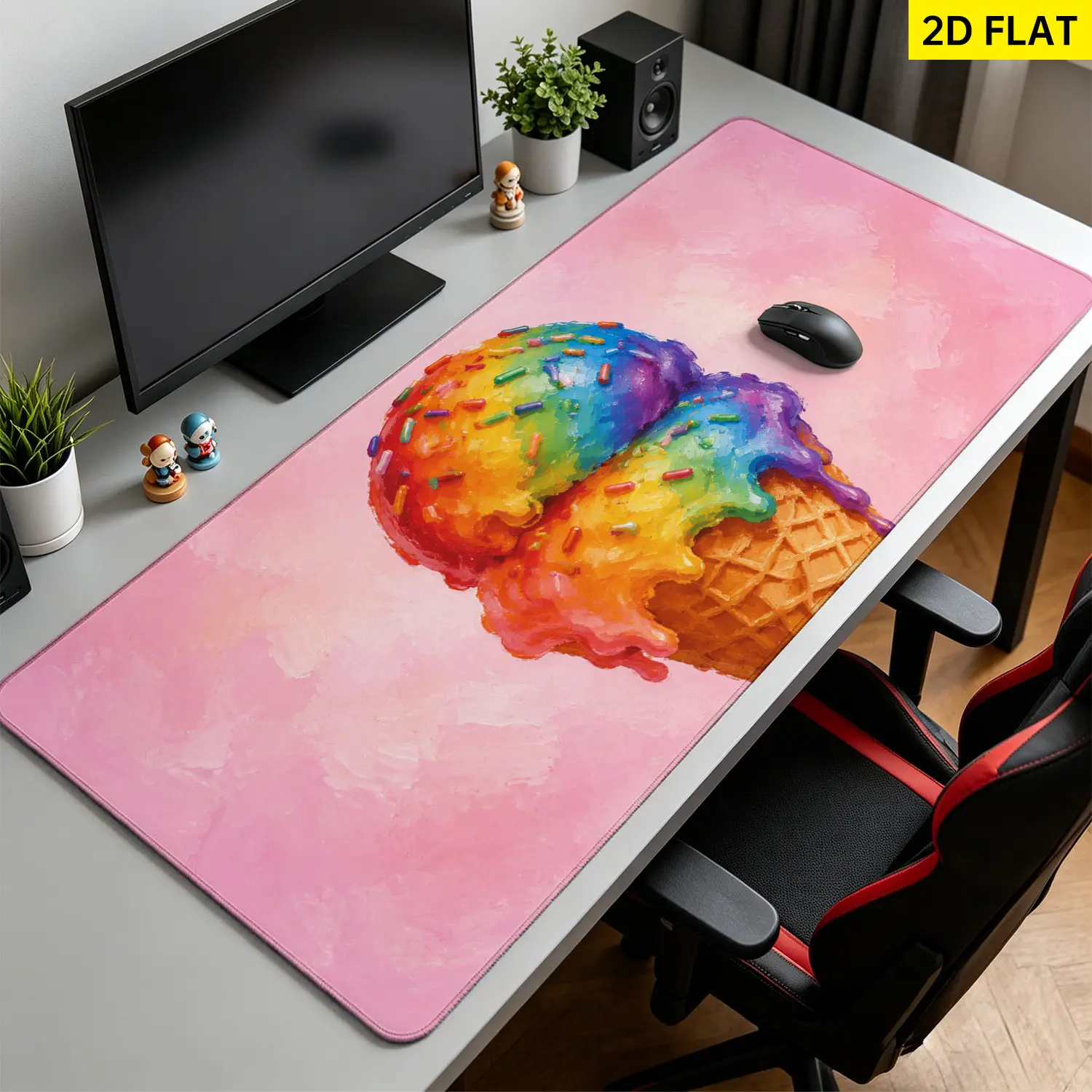 Extra Large colorful rainbow ice cream oil painting Mouse Pad,Non Slip Rubber Pad,Desktop Decoration Drotection Pad,Washable,Lock Edge Multi Size,Premium Multipurpose Mousepad For Home,Office,Gift for Family and Friends