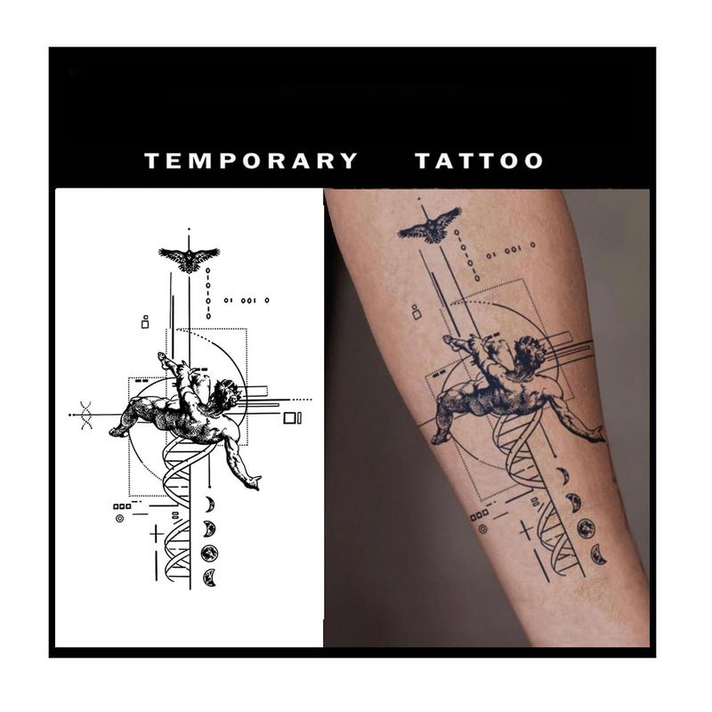 Tattoo Tech,2 Sheets Extra-Large Semi Permanent Tattoo, Adult Art Design Temporary Tattoos, Lasts 1-2 Weeks, Waterproof, Realistic look, No Adhesive, No reflection (Descending Angel Design?
