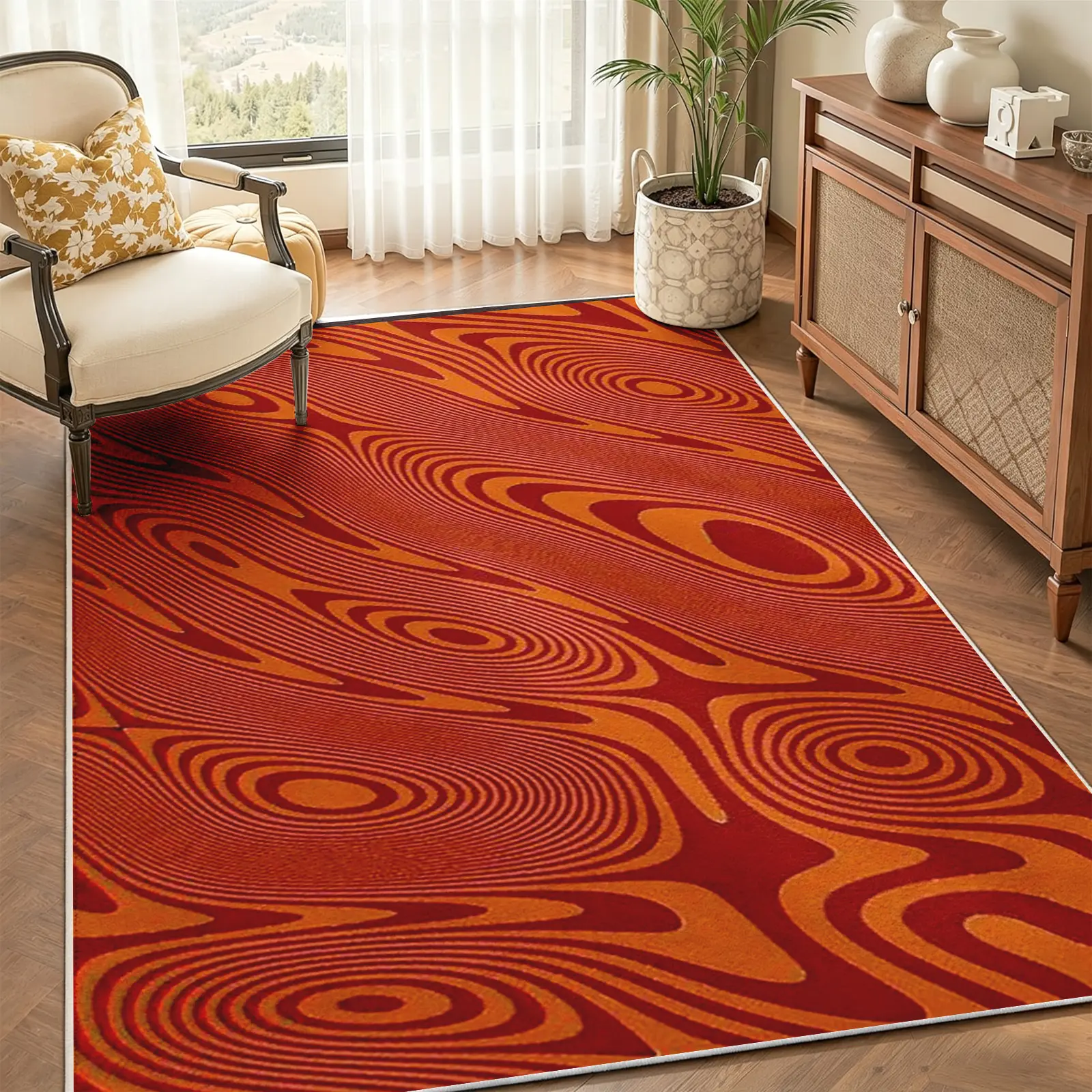 Modern Abstract Faux Wool Area Rug - Psychedelic Concentric Swirl Carpet, Soft Non-Slip Machine Washable Stain-Resistant Low Pile Floor Covering, Multi-Size Indoor Decor for Living Room, Home Office, Home Office Inspo