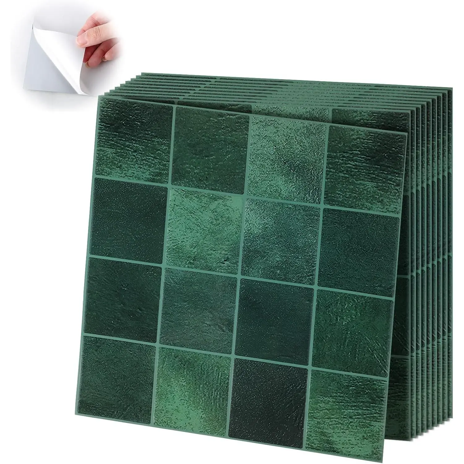 10 count Heavy-Duty Peel and Stick Backsplash Kitchen  Adhesive Peel Stick Tile  Backsplash Renter Wall Tile for Bathroom Fireplace (Checkered 11.8" X 11.8",Green)