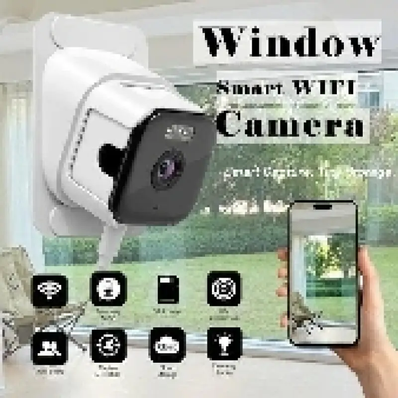 WiFi Indoor Security Camera Window Stick Installation 5 Megapixel HD Cam Built in LED Night Vision Human Motion Trigger Alert Multi User Live View Two Way Intercom 24 Hour Recording For Home Entrance Guard, Home Cameras Indoor