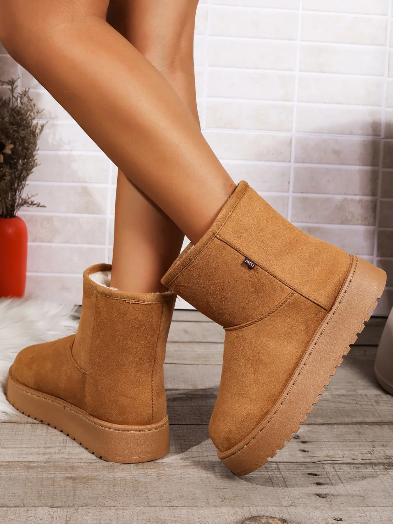 Minimalist Thick Sole Snow Boots for Women, Short Cuff Full Coverage Fleece Lined Lazy Cotton Boots, Anti-Slip Rubber Sole, Winter Outdoor Shoes