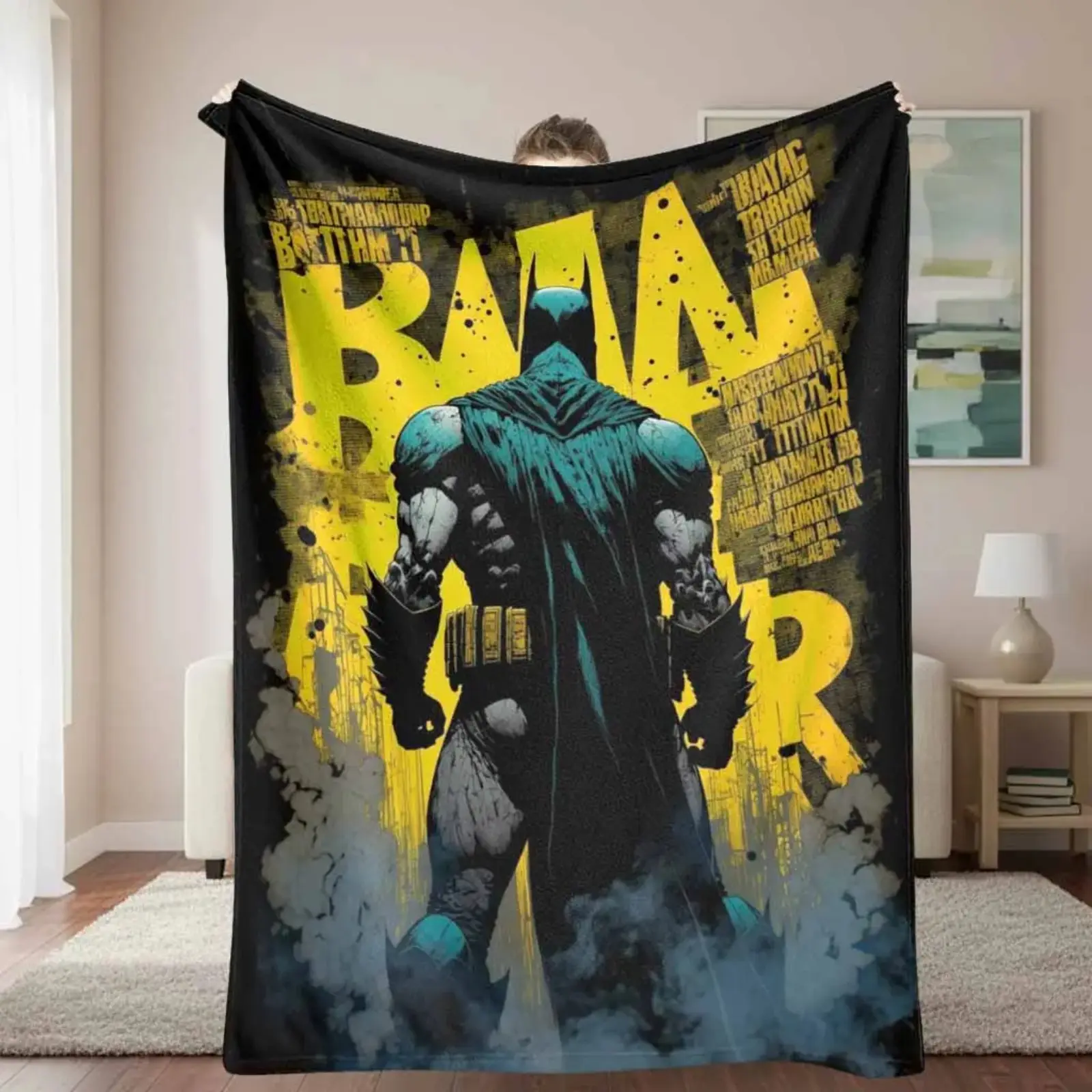 Dark Hero Silhouette Superhero Flannel Blanket for Kids & Adults, Night Hero Inspired Aesthetic Plush Throw Blanket, Ultra Soft Warm Fleece Blanket, Lightweight Air Conditioner Blanket for Bed Couch Sofa, Living Room Bedroom Dorm Decor, Movie Night Office