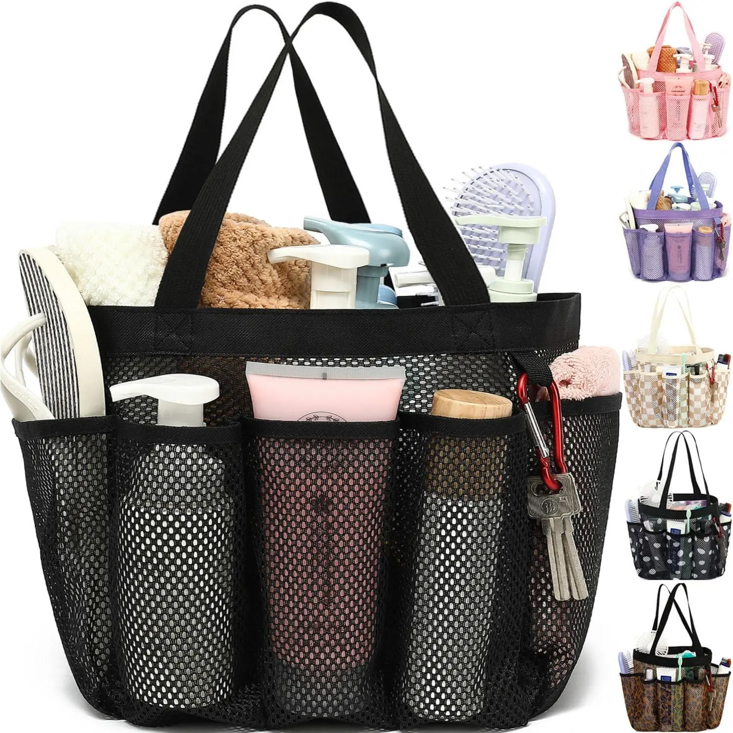 Mesh Shower Caddy Tote - Large Portable Shower Organizer with 8 Pockets, Dual Handles for College Dorm, Gym Use, Portable Shower Caddy