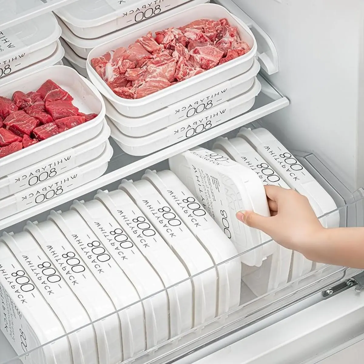 3/5 PCS 800ml Refrigerator Storage Container Set, food-grade containers with airtight flip-top lids, freezer and microwave safe reusable design for organizing meat, fruits and vegetables, ideal for refrigerator storage, kitchen organization and meal prep