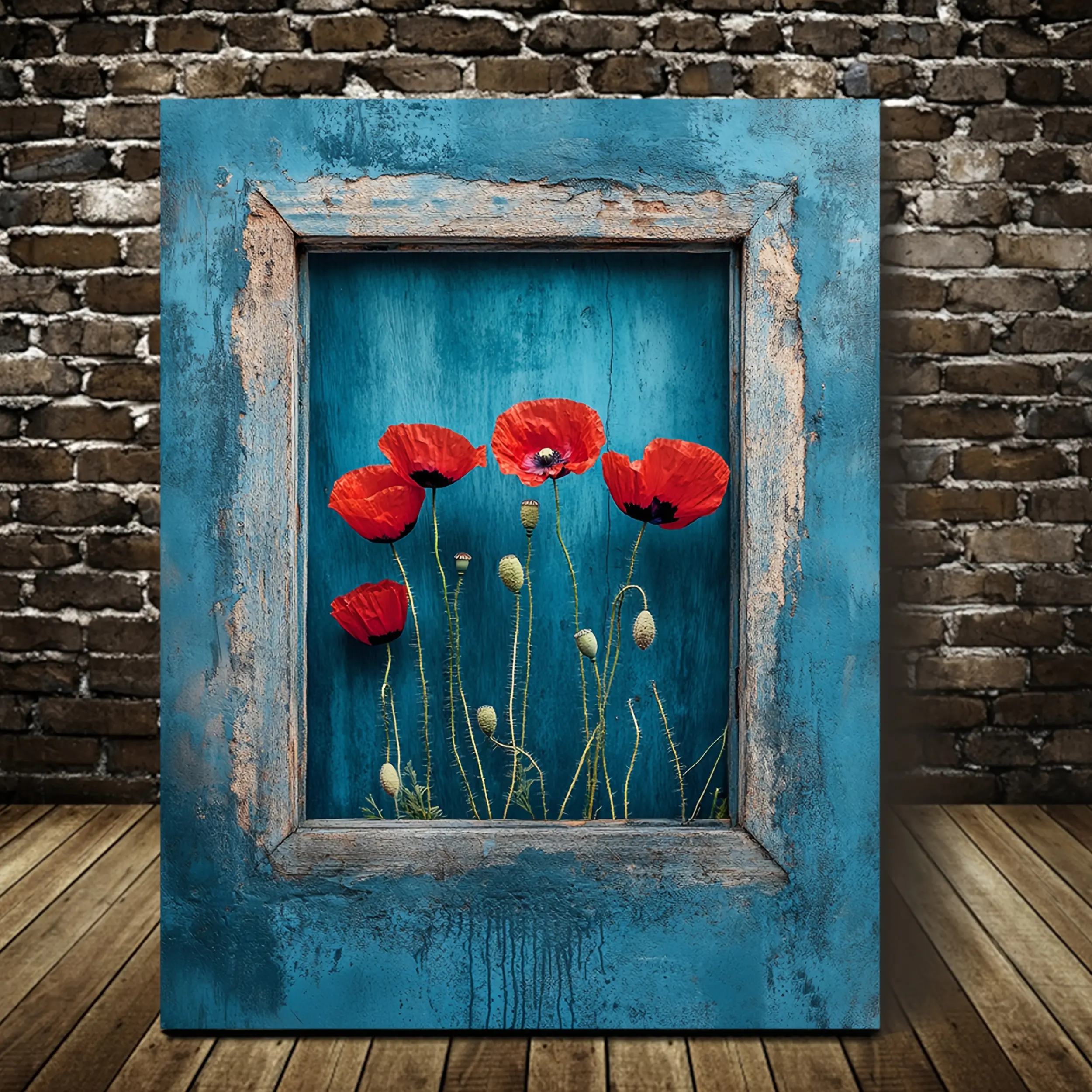 1Pc Gallery Wrapped Canvas Bright red poppy canvas wall painting Wall Art, HD Printed Canvas Print, Ready to Hang, Wooden Frame, Fade Resistant, Modern Wall Decor for Living Room, Bedroom, Bathroom, Kitchen & Office