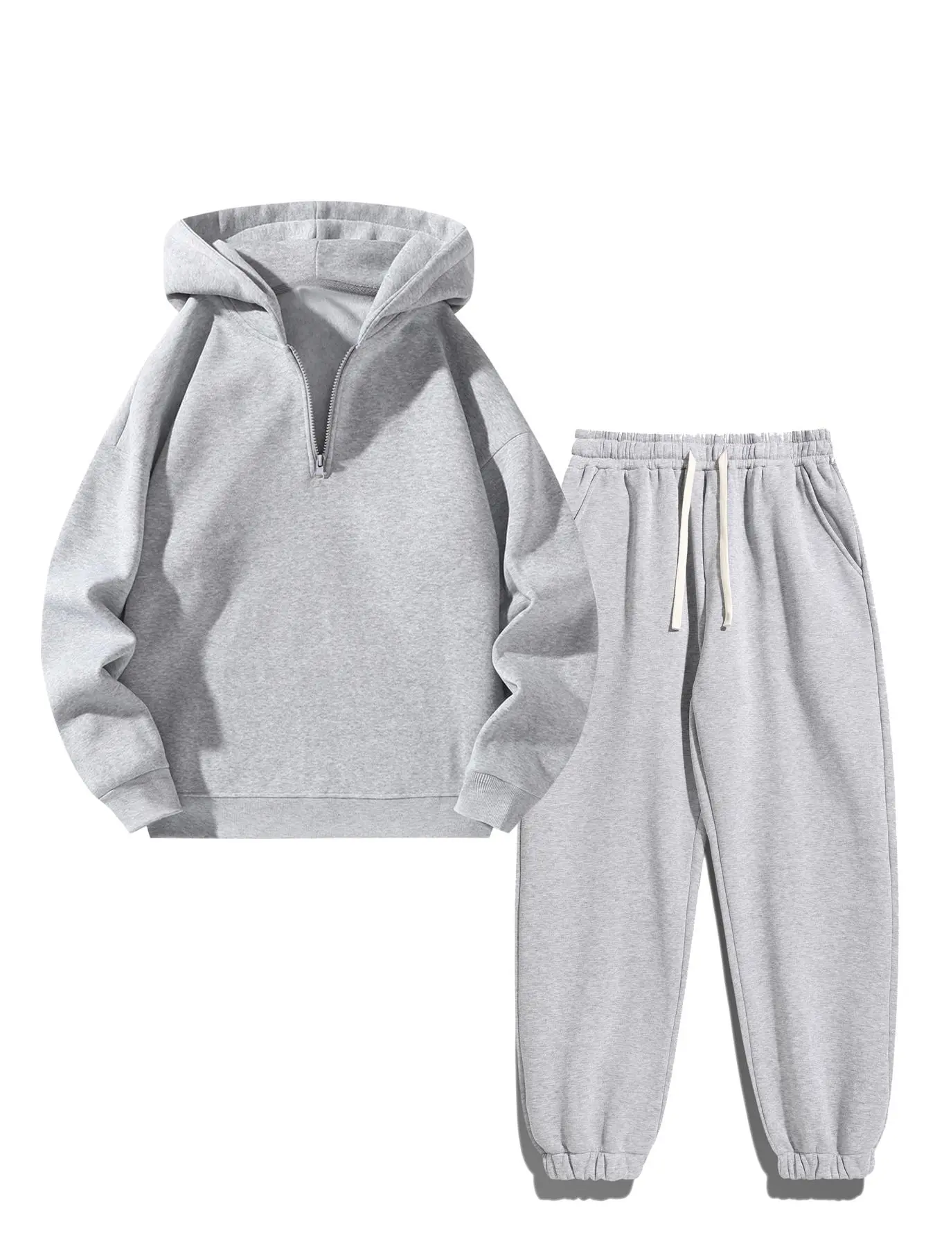 Men's Solid Color Zip-Up Two-piece Set, Casual Long Sleeve Hoodie & Drawstring Pocket Sweatpants for Fall Winter, Fashion Men's Outfits for Daily Wear, Cozy Airport Outfit, Clothes
