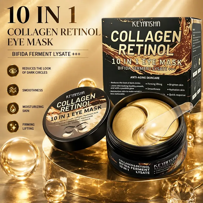 60pcs 10in1 Collagen Retinol Eye Patches, Hydrating & Brightening, Reduces Dark Circles, Suitable for All Skin Types, Perfect Gift