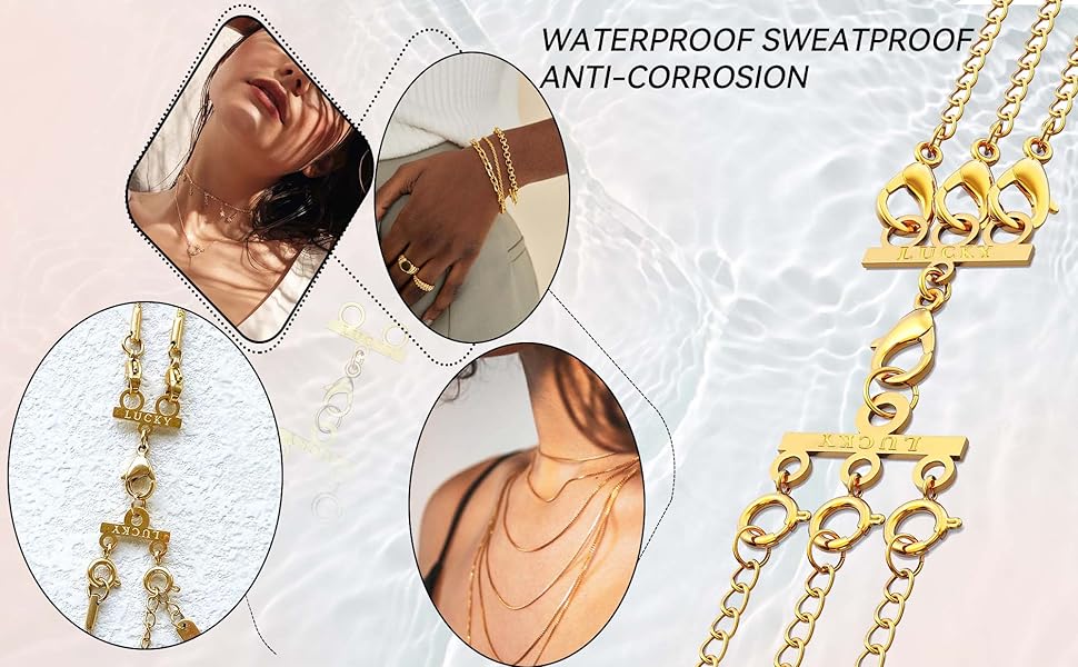 Lucky Necklace Layering Clasp Womens Jewelry Separators 18K Gold and Silver Multiple Necklace Clasp Look