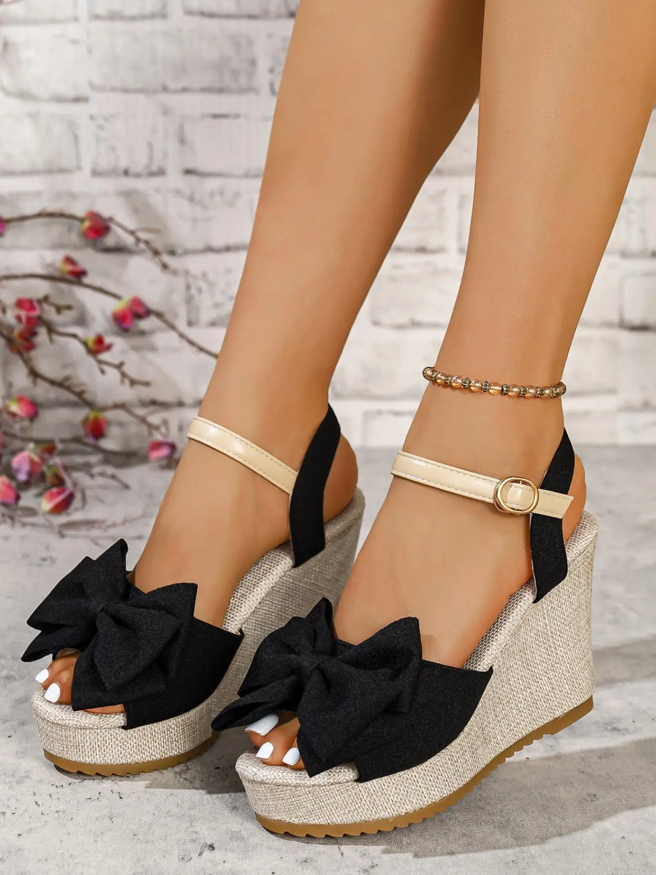 Fashionable Elegant Women's Bow Wedge Sandals, Elegant Heeled Sandals, Comfortable Thick Sole High Heel Shoes, Perfect for Parties, Weddings, Beach, Travel