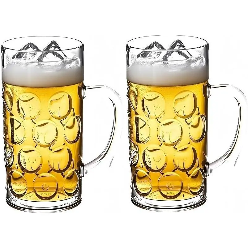 42oz Plastic Large Beer Steins with Handle, 2-Piece Reusable Drinking Vessels for Home, Party, Suitable for Whiskey, Juice, Cocktail Beverages
