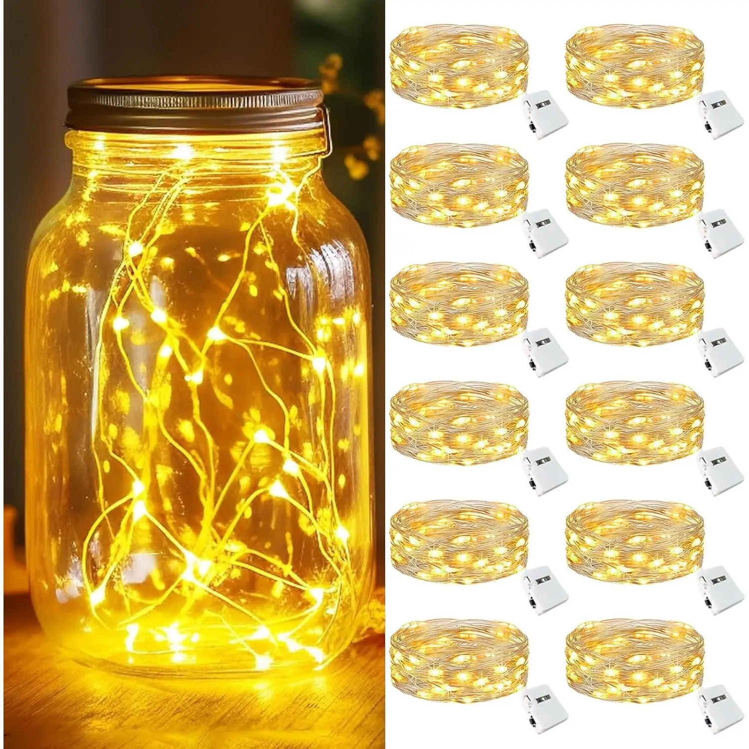 12 Pack LED Fairy Lights Battery Operated with 3 Modes, Mini Twinkle String Lights Battery Powered Waterproof for Christmas Mason Jars Partyfidget toys
