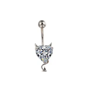 Body piercing jewelry, navel ring, little devil studded with diamonds, personalized Halloween navel stud
