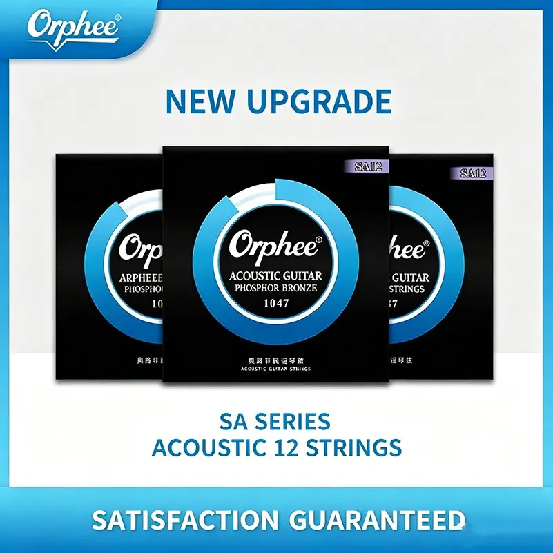 Orphee SA12  Phosphor Bronze Acoustic Guitar Strings 10-47 Gauge, Rust Resistant Copper Wound Performance Folk Guitar Strings， Smooth Warm Tone Replacement Strings for Beginner Intermediate Pro Guitar Players