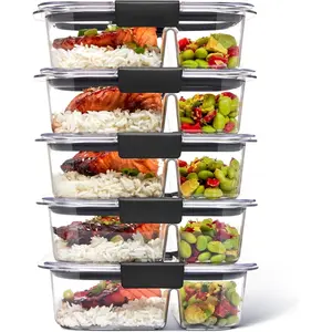 Meal Prep Containers, 2-Compartment Food Storage Containers, 2.85 Cup, 5-Pack,