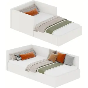Velvet Upholstered Sofa Bed | Corner Bed Frame with Headboard, Guardrail and Bed Rails, Adjustable Assembly for Bedroom & Guest Room