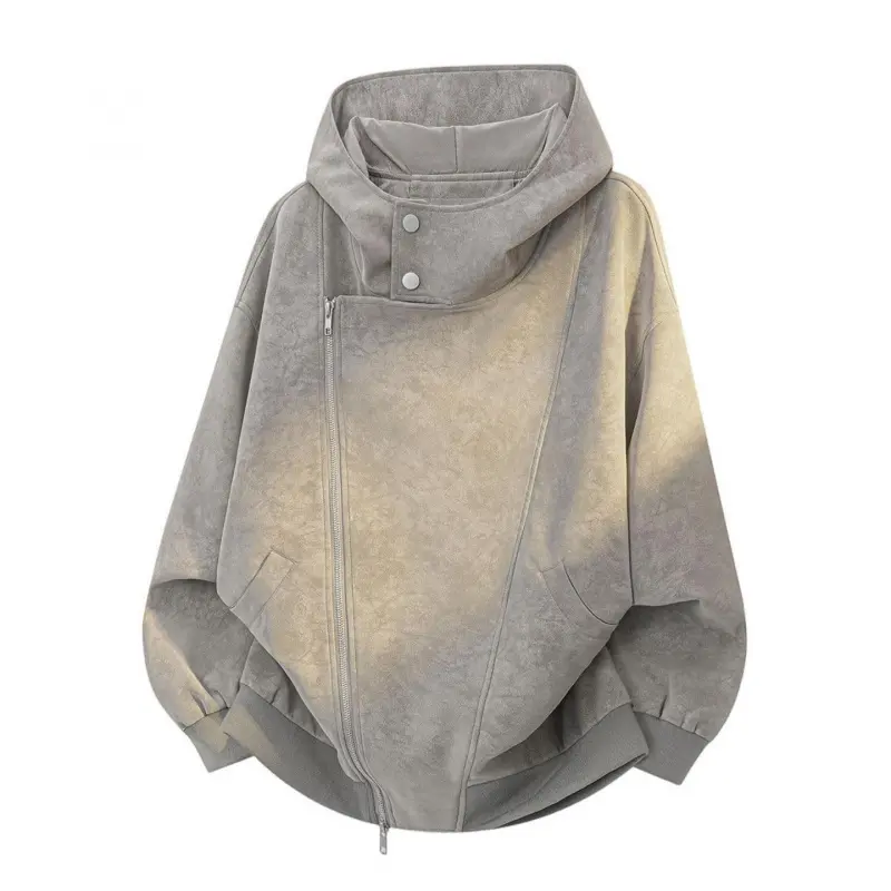 Men's Retro Tie Dye Jacket in Embossed Leather, Stylish Oversize Hooded Zip Up for Casual Spring Streetwear,Solid color, simple and exquisite style, trendy top,Trendy and personalized hooded zipper jacket, couple style