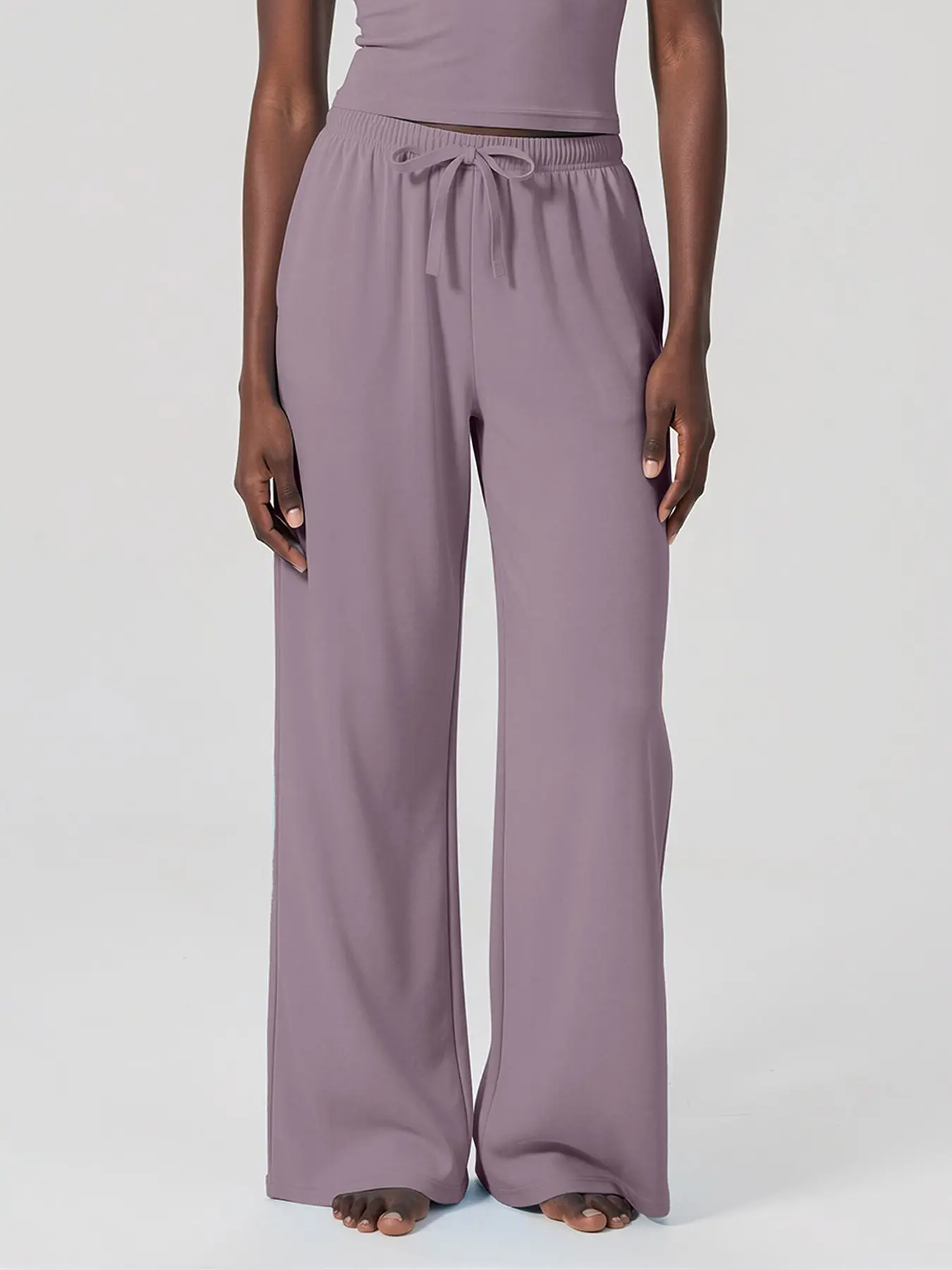 Women's Fleece Long Pants, Loose Fit Wide Leg Casual Pants, Sports Fitness Drawstring Waist, Comfortable Drop-Waist Design
