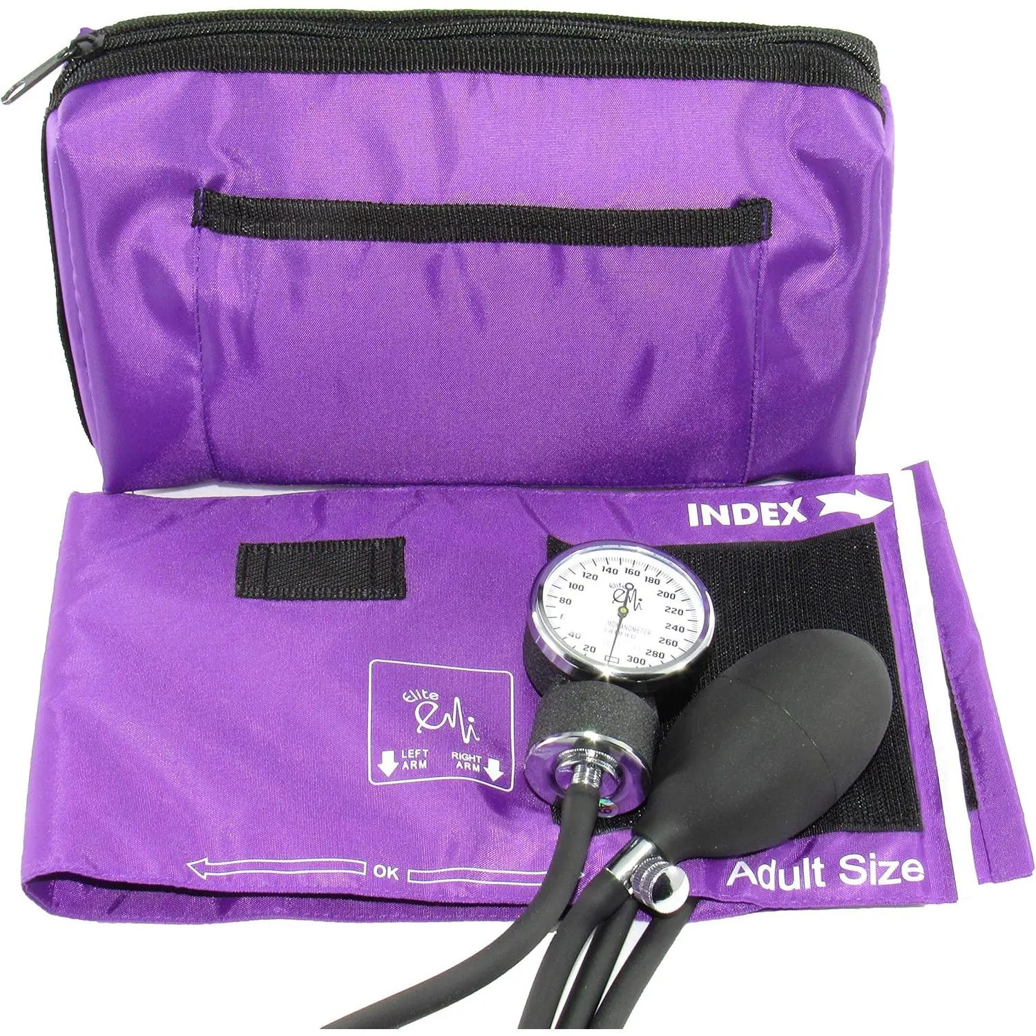 Adult Size Deluxe Manual Blood Pressure Cuff Set - Nylon Upper Arm Cuff with Aneroid Gauge for Accurate Readings, Purple, Includes Storage Case, Blood Pressure Monitors