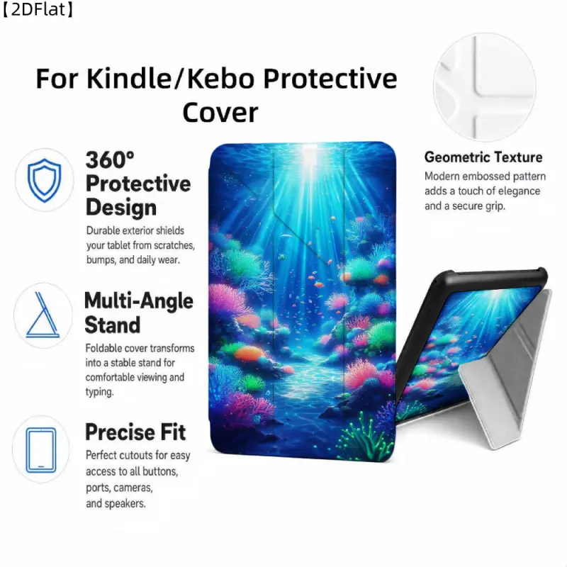 For Kindle/Kobo/Tolino Case, with stand Underwater Coral Reef Scene for New Kindle 11Th 2019, for Kindle 11th Generation Case for Kindle 11Th (2022/2024), 6-Inch, 7-Inch Kindle Paperwhite 12Th Generation 2024 Vision Color (2024) /Vision 6 (2021）/Shine Col