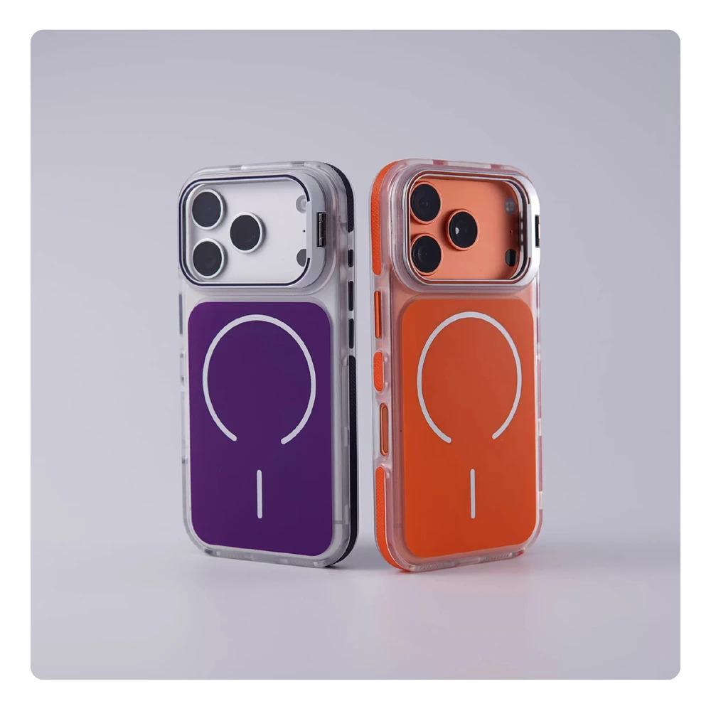 Luxury Matte Shockproof Magnetic Bumper Case For iPhone  17 Air 17 16 15 14 13 12  Pro MaxPlus For Magsafe Lens Protect Stand Cover