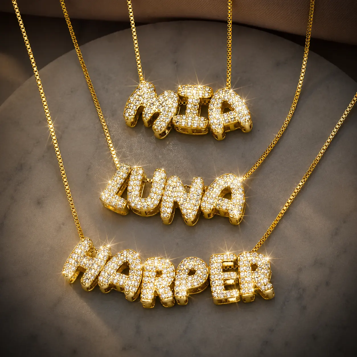 14K Gold Plated Custom Charm Necklace Set, Choose 3-6 Letter Pendant with 1PC Chain,DIY Mix & Match Initial Pendant Personalized Name Initial Everyday Fashion Accessory, Couple Gift for Women and Men