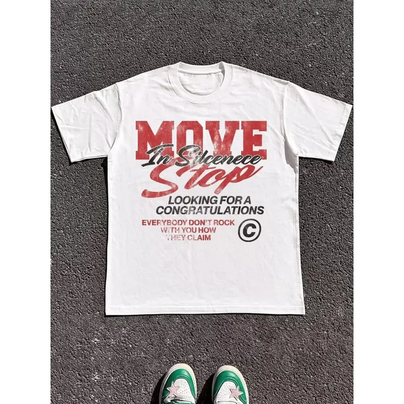 Size Plus 1 Pcs 100% Cotton "Move In Silence" Print T Shirt Tops TEE 220g Heavy Cotton T Shirt