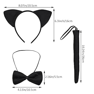 Black Cat Costume Set – Complete Kit with Cat Ears Headband, Tail, Bowtie & Tutu, Perfect for Kids Halloween, Dress Up & Cosplay