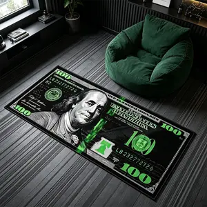 1 piece Fluorescent Green Dollar Long Rug, American Hip Hop High Street Bedroom Bedside Rug, Soft Velvet Mat, Birthday Gift, Home Decorative Rugs, Cyber Gothic Style Home Decor Rug, Suitable for Living Room, Bedroom, Bedside