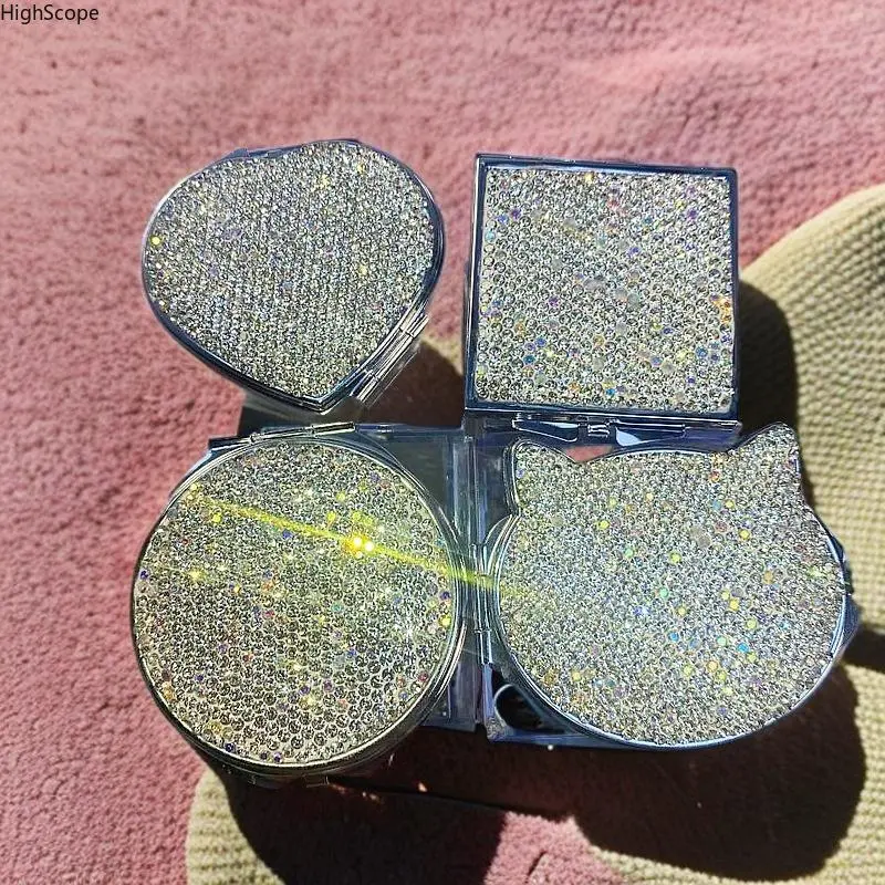 Fashion Unisex Sparkling Rhinestone Square Compact Mirror - Luxury Portable Pocket Mirror for Outdoor Quick Touch-Ups, Travel Makeup Mirror