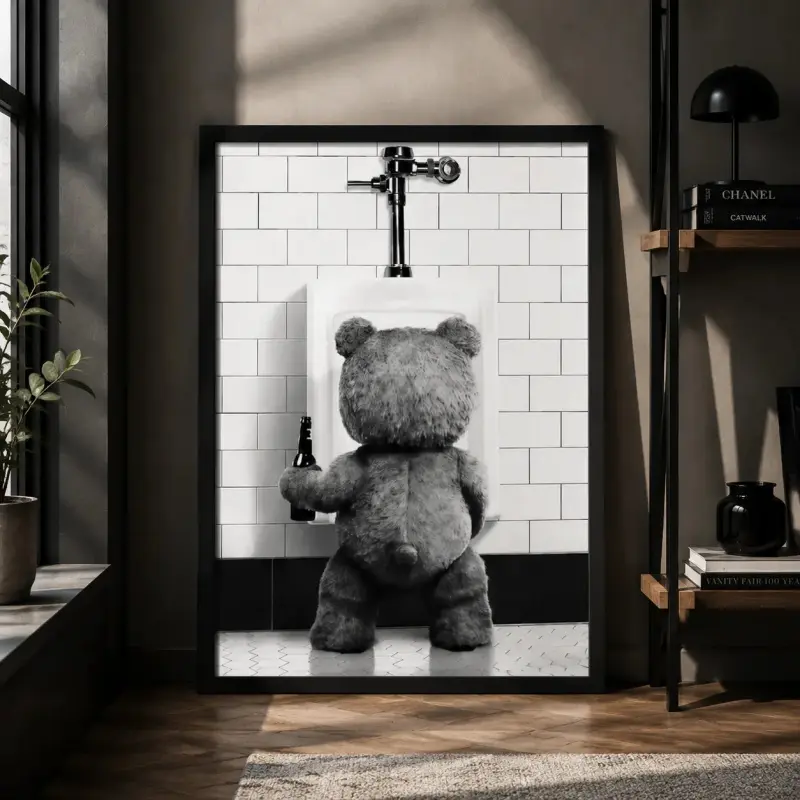 Ted Movie Poster, Teddy Bear Black & White Canvas Print, Funny Wall Art for Bathroom, Kids Room Decor, Waterproof Home Decor, Bar Wall Art, Gift Idea