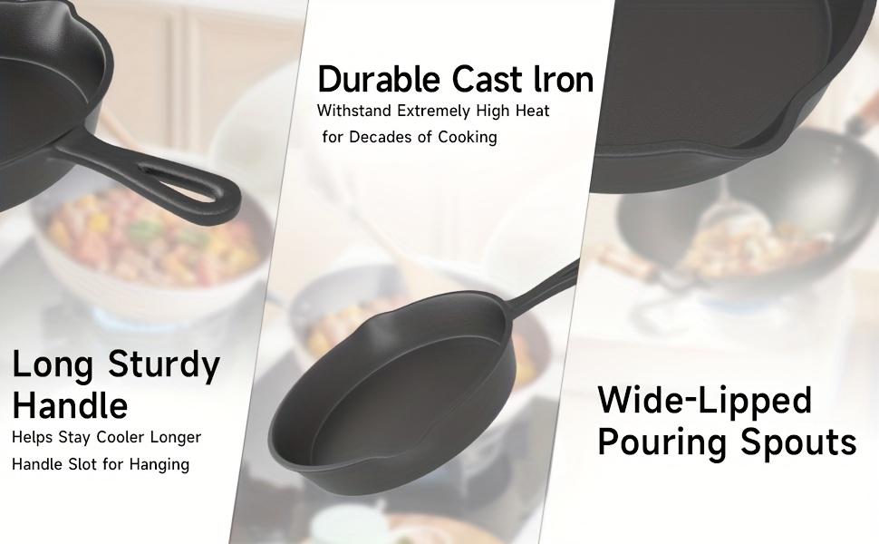 Premium 3pcs Cast Iron Skillet Set - Non-Stick Skillet with Drip Spout, Perfect for Holiday Cooking, RV Use, And Campfire Meals