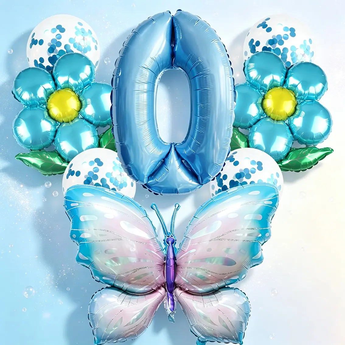 32 Inch Blue Number Aluminum Foil Balloon Set, Gradient Butterfly Daisy Balloons, Kids Birthday Party Decor, Boy Baby Shower Setup