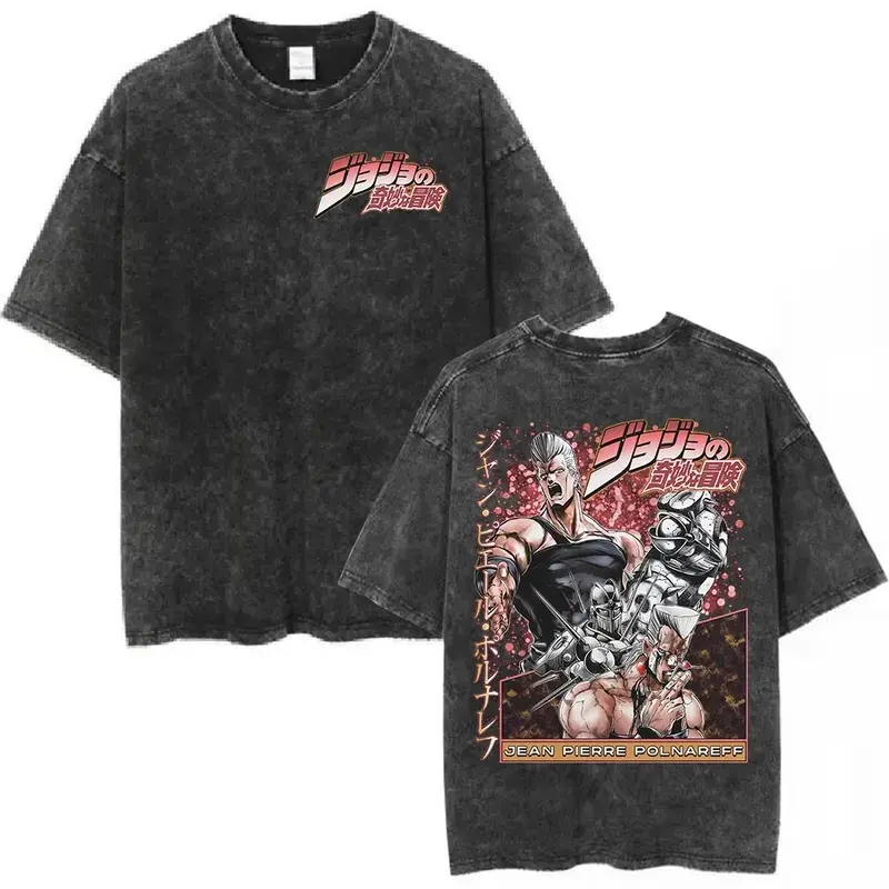Vintage Washed JoJo Bizarre Adventure Jan Pierre Polnareff Graphic T Shirts Adult Men Women Trendy Streetwear Casual Loose Fit Soft Breathable Daily Wear Fashion Crew Neck Tee Tops