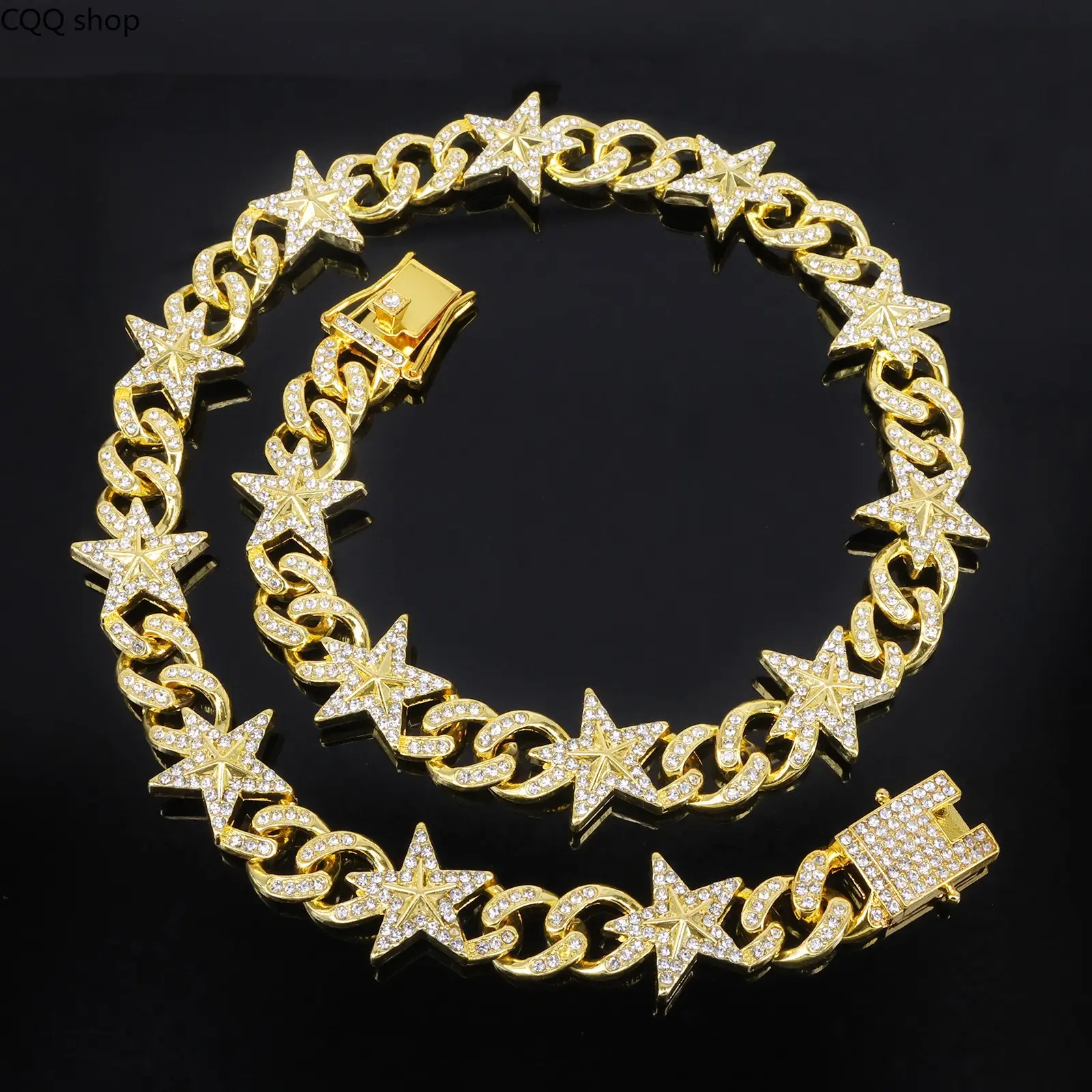 Men’s Rhinestone Star Cuban Link Alloy Chain Necklace, Shiny Iced-Out Pentagram Shape Pendant, Trendy Hip Hop Streetwear Jewelry for Daily Outfits