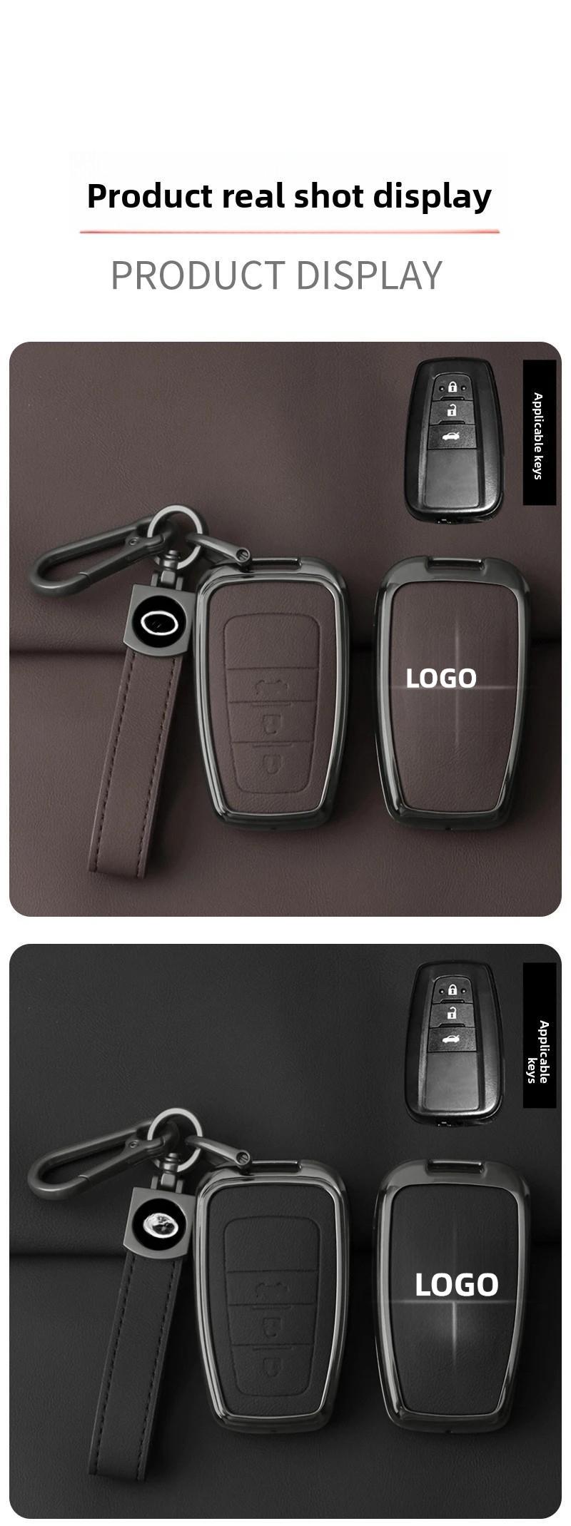 Toyota Car Key Fob Shell Case Zinc Alloy Leather for CHR Camry Corolla RAV4 Highlander C-HR Prius Land Cruiser Prado Keychain Accessories Gift for Men Family