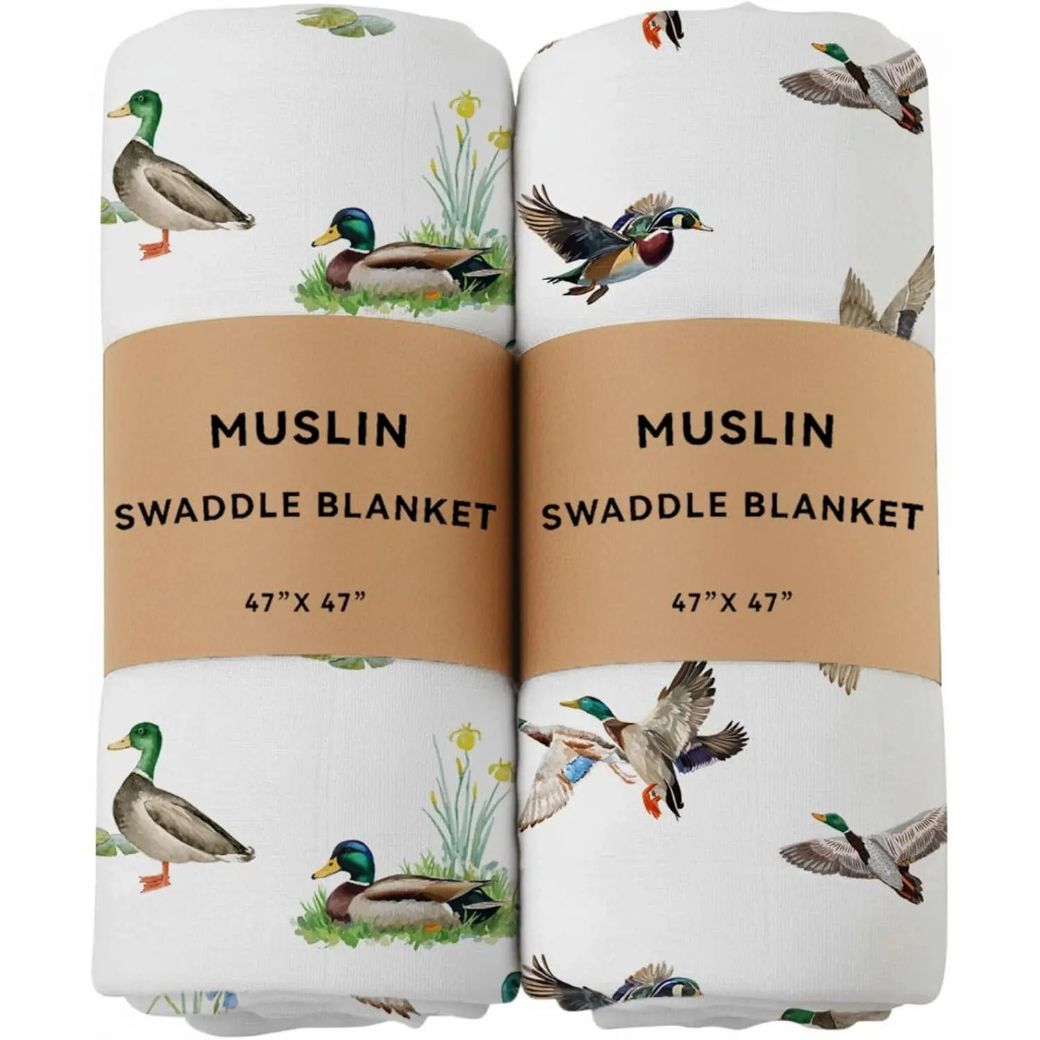 2 Pack Mallard Muslin Swaddle 70% Bamboo 30% Cotton Breathable Receiving Gender Neutral for Baby Boy or Girl Soft and Large 47 x 47 Inches (Mallard)