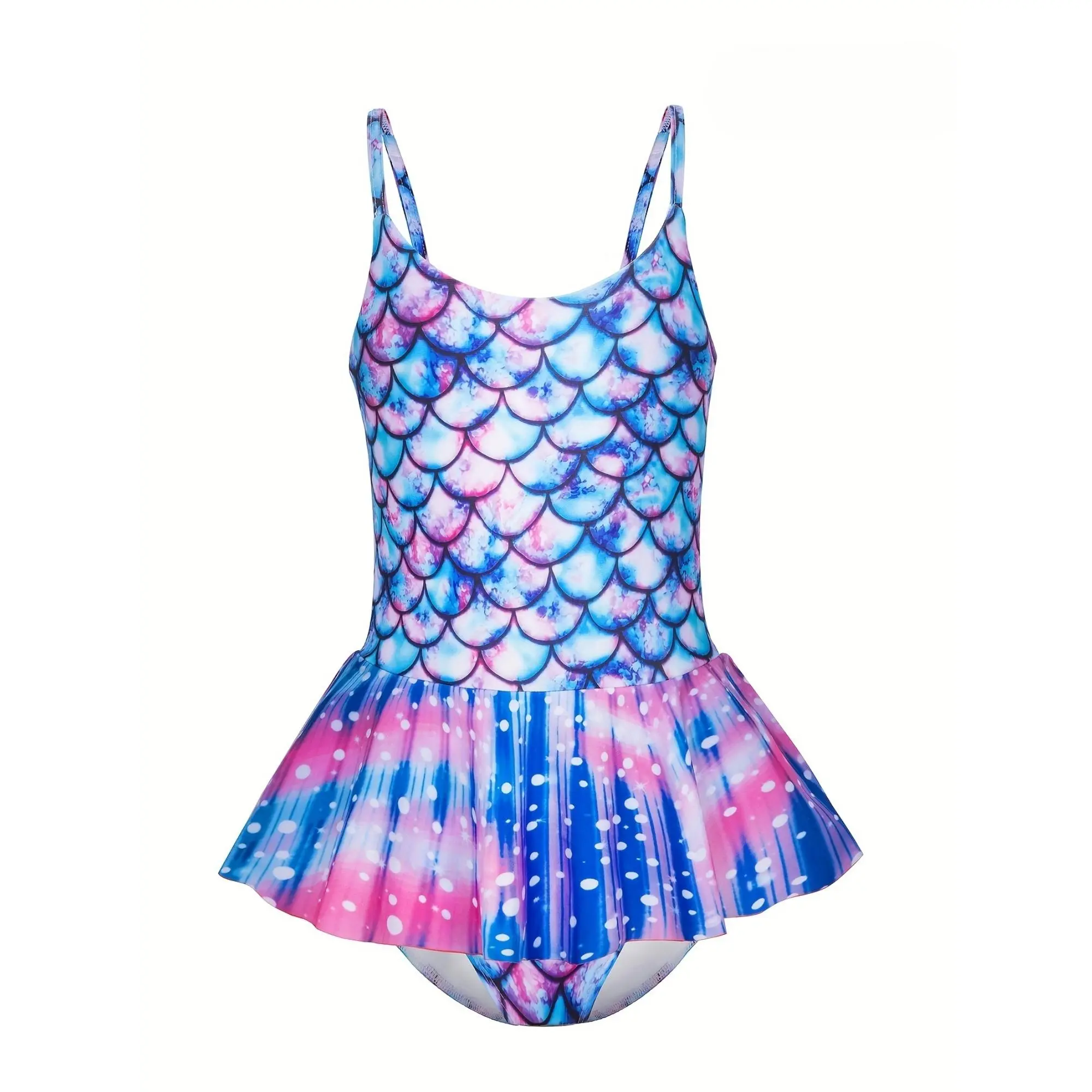 Girls' 1-Piece Spaghetti Strap Nylon Princess Mermaid Swimsuit - Fish Scales Design, Cute Style, Hand Wash Only, Beachwear for Hot Spring, Beach (Kids' Fashion Outfits)