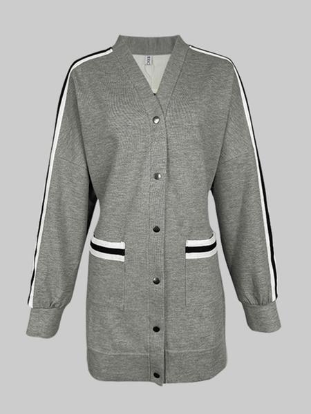 Women's Loose-Fit Striped Jacket,  Long Sleeve Coat, Fall & Winter Fashion Outerwear for Women