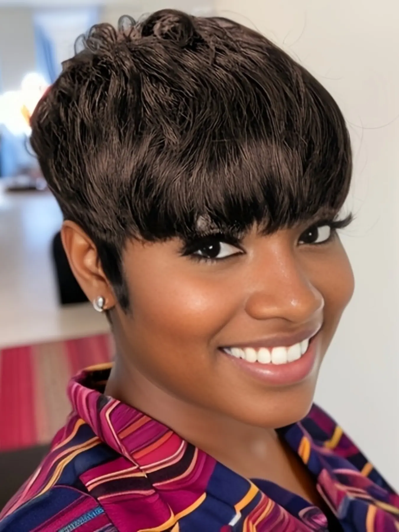 Short Pixie Cut Straight Human Hair Wig With Bangs Wig Layered Wigs Full Machine Made Wig for Daily Wig