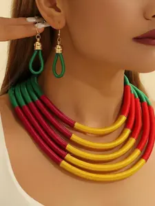 Layered Necklace Set, Water Drop Earrings, African Ethnic Handmade Jewelry, Women's Party Festival Daily Wear Accessories