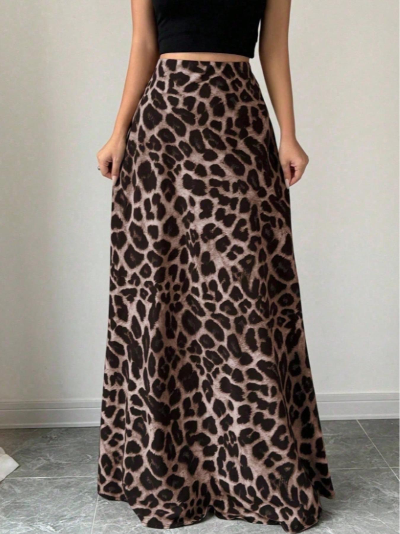 Women's Fashion Leopard Print Skirt, Versatile High Waist A-Line Midi Skirt, Casual Elegant Ladies' Clothing for All Seasons