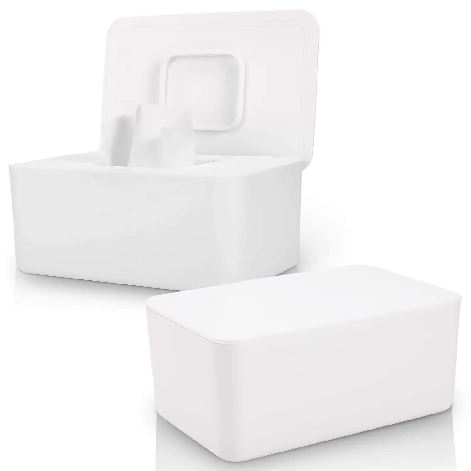 2 Pack Baby Wipes Dispenser, Wipes Dispenser Baby Wipes Case, Baby Wipe Holder for Fresh Wipes, Non-Slip Wipes Case, Wipe Container with Sealing Lid (White and White)