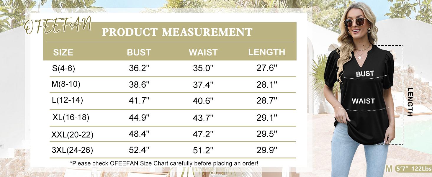 WIHOLL Women's Pleated Puff Sleeve Tops Summer V Neck Tunic Shirts Loose Curved Hem Blouses Dressy Casual S-3XL SpringStatements