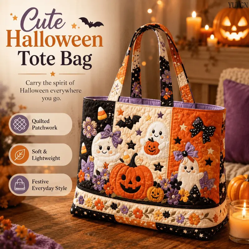 Halloween Digital Printed Tote Bag, Cute Ghost & Pumpkin Pattern Shoulder Handbag, Large Capacity Festival Shopping Bag, Stylish Holiday Carryall for Daily Outings, Party and Casual Use