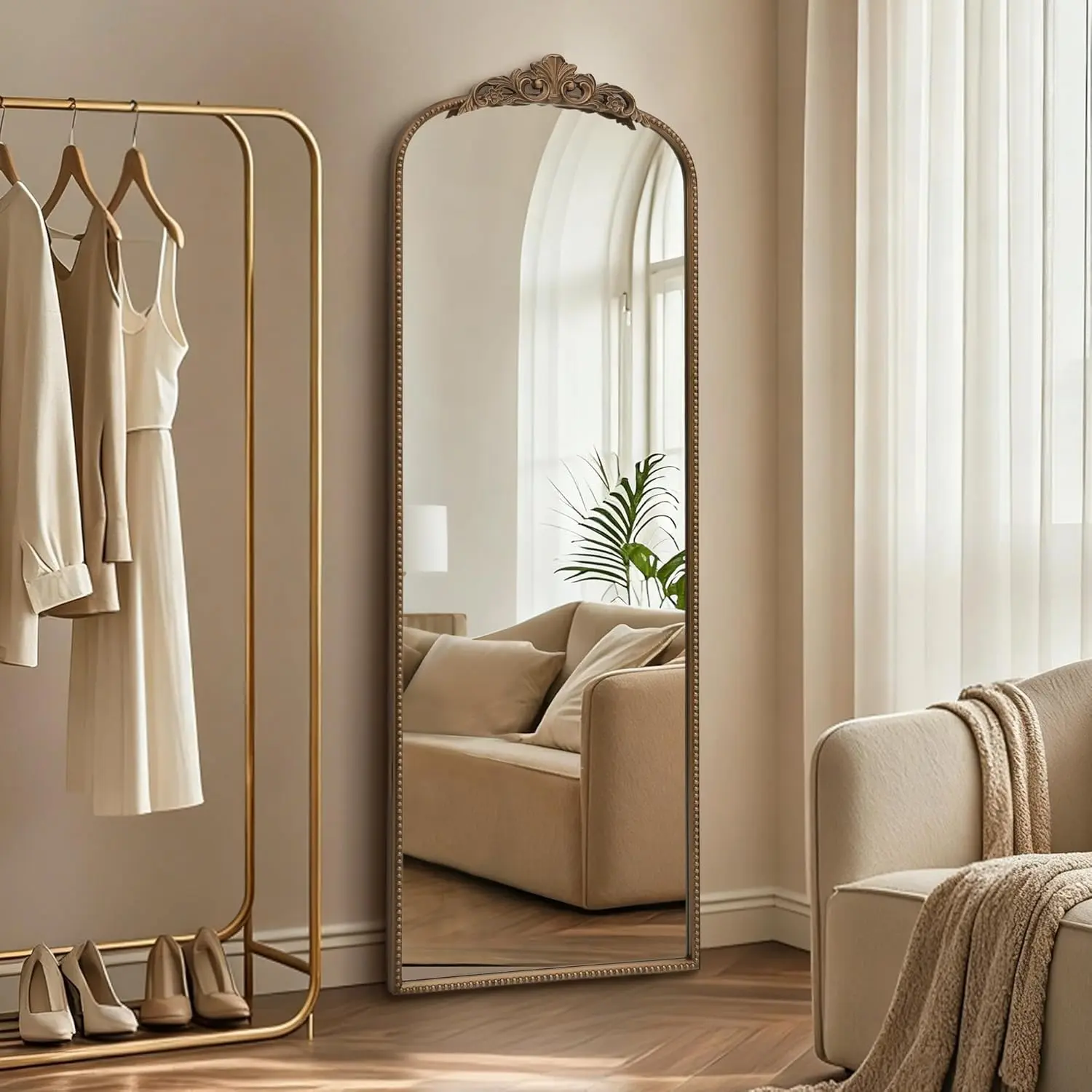Full Length Mirror: 21''x56'' Baroque Antique Floor Long  Mirror - Traditional Ornate  Mirrors for Wall/Dressing Room/Bedroom/Entryway/Hallway -  Decor for Living Room