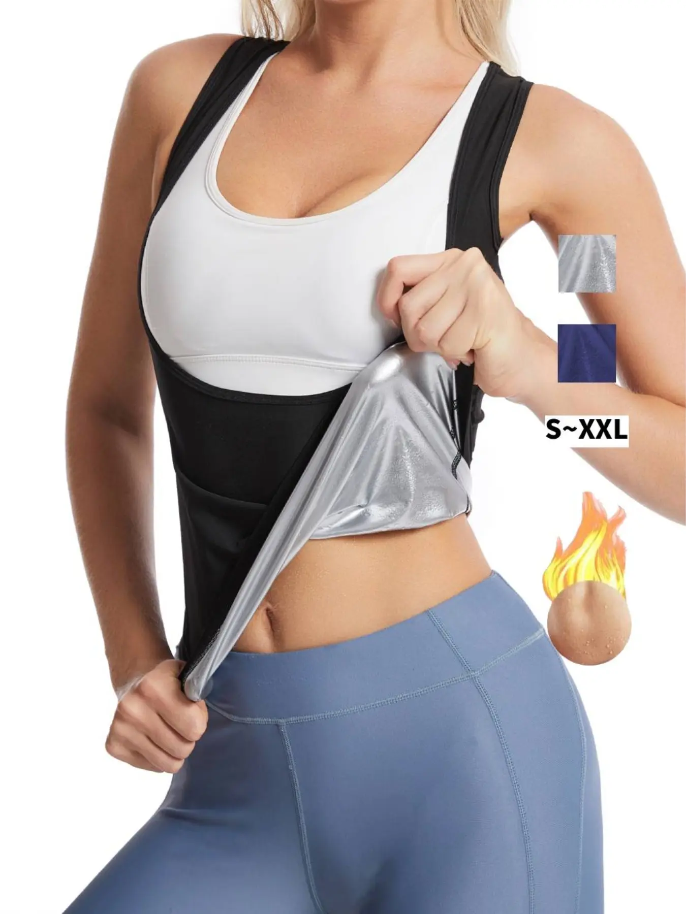 Women's S-Xxl Sweat Wicking Tank Top, Waist Cinching Fitness Vest, Sauna Workout Shirt, Abdominal Control Sports Bra, Compression Sports Top